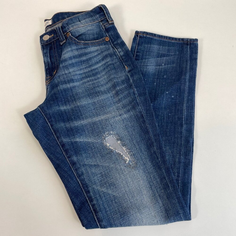 Madewell  Slim Boyfriend Jeans Sz 24 Womens Dark Wash Blue Mid Rise Rip & Repair